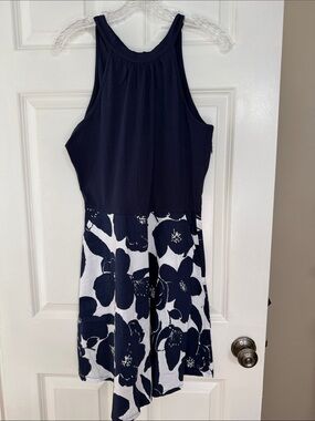 Navy & White Floral Halter Dress